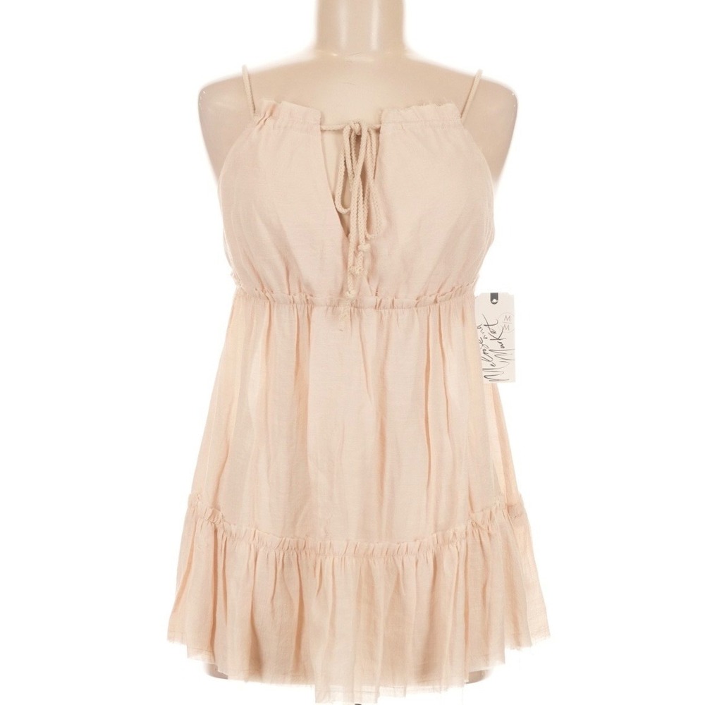 NEW Melrose and Market Babydoll Top Womens Med Nude Beige Tan Tiered Boho Ruffle